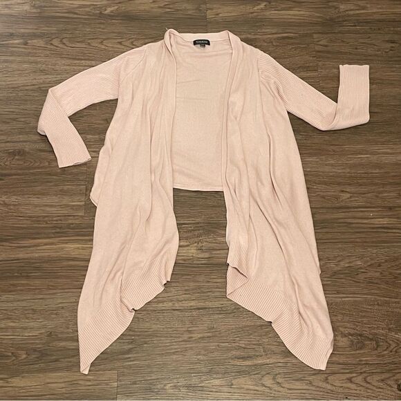 Bebe Cascading Front Long Sleeve Cardigan High Low Hem Light Pink Size Large - Picture 10 of 11